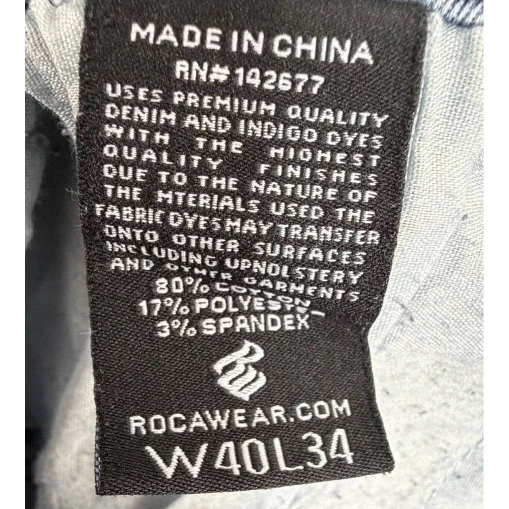 Rocawear Mens Biker Jeans 40x34 Fit 40x32 Acid Wash Moto Ribbed Denim Distressed